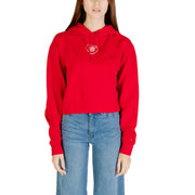 Red cropped hoodie with heart graphic from Tommy Hilfiger Womens Organic Cotton Hooded Sweatshirt