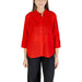 Red eyelet button-down shirt displayed in the product image for Red Eyelet Button Down Shirt