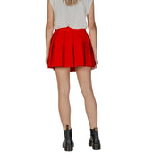 Vibrant red pleated lace polyester mini skirt for women showcasing detailed texture and stylish design