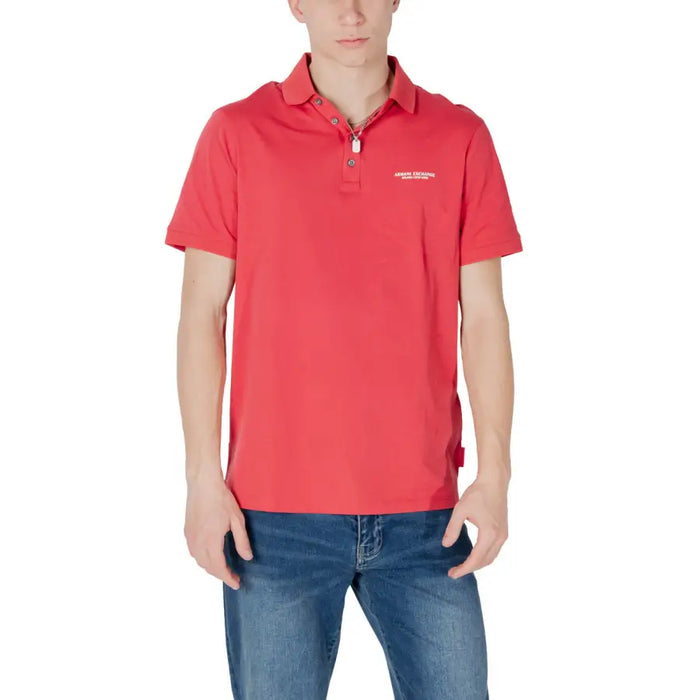 Red polo shirt with short sleeves from Armani Exchange Men’s Blue Polo Shirt collection