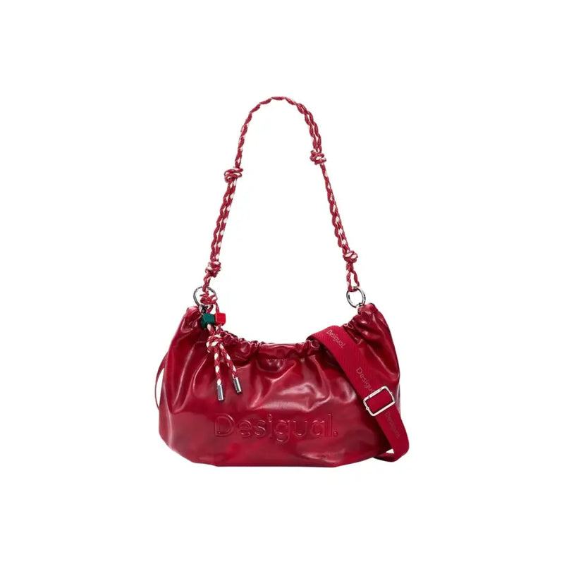 Sac bandoulière Desigual rouge brillant avec anse en corde tressée et bandoulière réglable