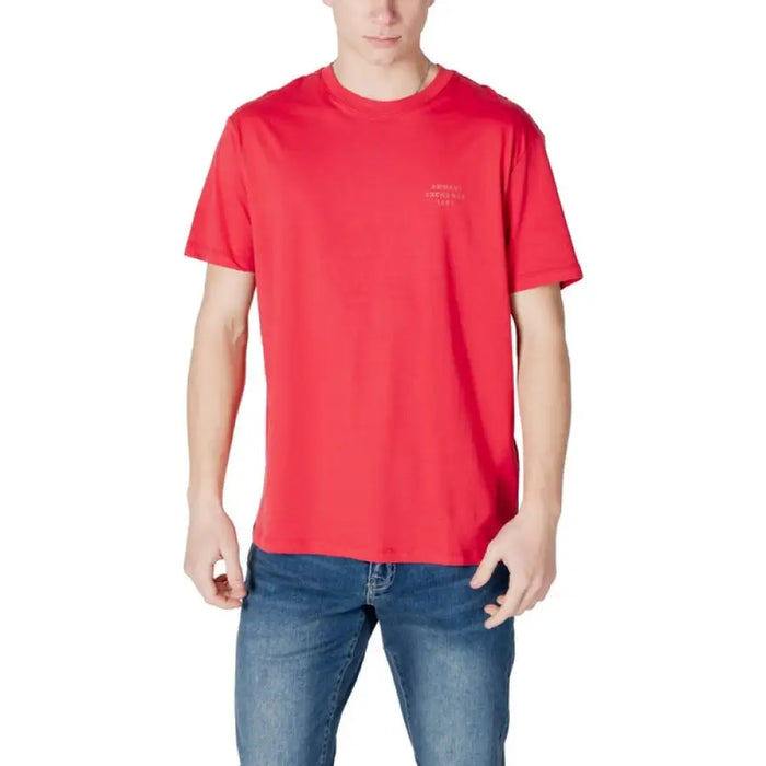 Red short-sleeved T-shirt from Armani Exchange Men white cotton collection