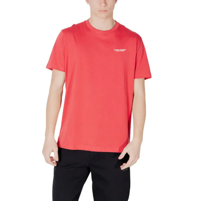 Red short-sleeved T-shirt from Armani Exchange Men’s Blue Printed Round Neck collection