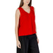 Red sleeveless V-neck blouse displayed in the product listing
