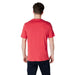 Man wearing Armani Exchange Men’s Red Print Slip On T-Shirt showcasing vibrant style