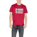 Maroon T shirt featuring a Norwegian flag graphic for patriotic and stylish wear
