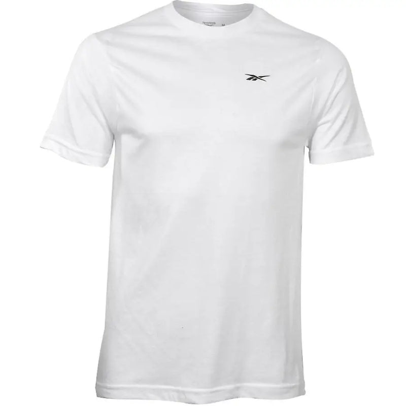 Men’s plain white short-sleeved Reebok T-shirt with black logo on chest