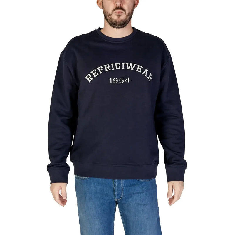Sweat-shirt Refrigiwear bleu marine pour homme, en coton, à col rond et logo blanc brodé sur la poitrine.