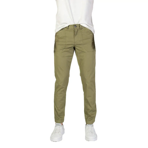 Pantalon Refrigiwear pour homme en coton stretch vert kaki, coupe slim, léger brillant et deux poches avant