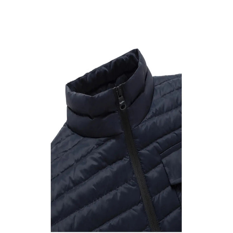 Veste homme Refrigiwear bleue à col roulé zippé, avec gilet matelassé bleu marine foncé à col montant et fermeture éclair noire