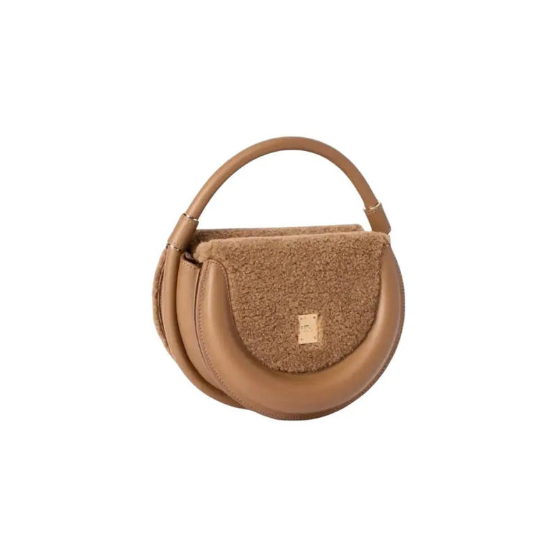 Camel-colored Replay Brown Women Handbag with curved top handle and textured flap closure