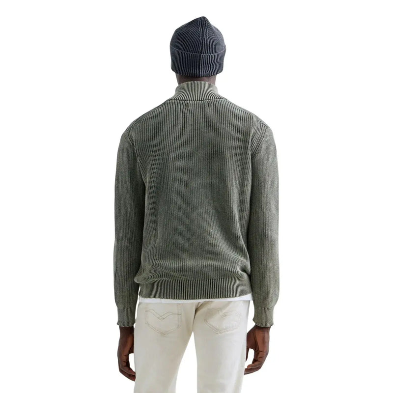 Pull en coton Replay pour homme, vert olive, à rayures verticales côtelées, vue de face