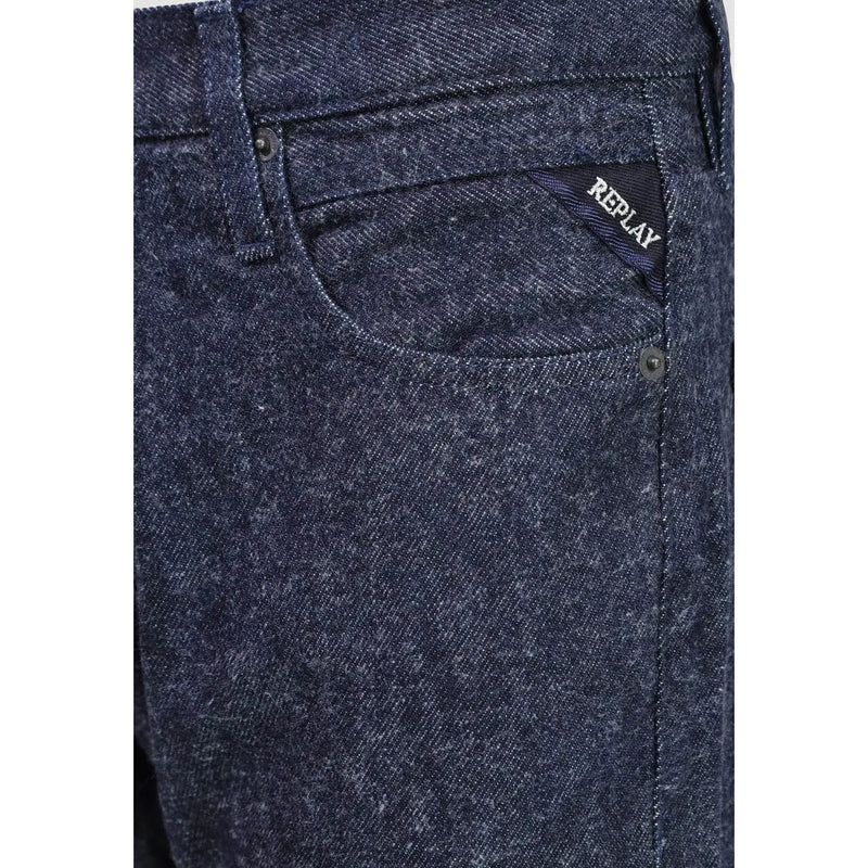 Jean Replay pour homme en denim bleu foncé texturé avec étiquette de marque noire (vue arrière)