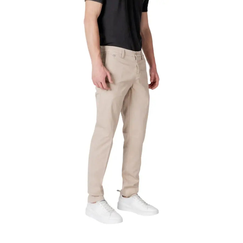 Replay men beige slim fit chino trousers with classic five-pocket design and zip and button closure