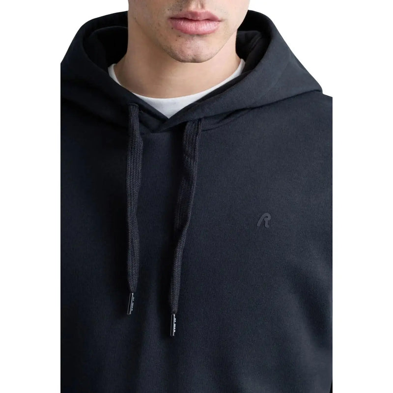 Sweat à capuche Replay pour homme en molleton de coton noir avec cordons de serrage assortis et petit logo brodé sur la poitrine