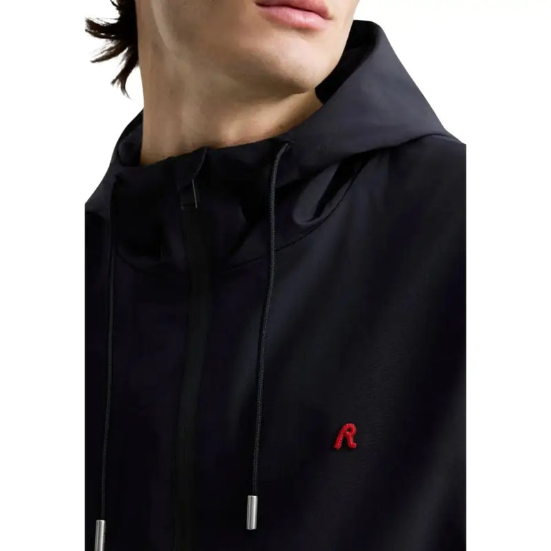 Blazer homme Replay noir à capuche en polyester avec logo brodé rouge discret et cordons de serrage argentés