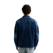 Blazer en denim bleu pour homme Replay, style classique en coton, délavage bleu foncé et petit écusson sur la manche gauche