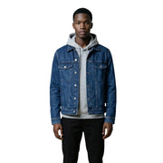 Veste homme Replay bleue classique en denim à col rond, boutons argentés et poches avant, coupe classique