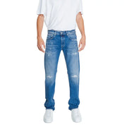 Jean homme Replay bleu uni à fermeture éclair, coupe classique cinq poches, délavage délavé, taille 32