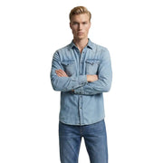 Chemise homme Replay en denim clair à manches longues, poches poitrine boutonnées et col classique