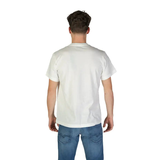 Replay hommes t-shirt avec un modèle à col rond en coton blanc, idéal pour les tenues décontractées