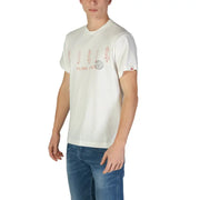 Replay hommes t-shirt Coton blanc avec imprimé graphique de surfeur rouge et inscription « Aloha State » sur le devant