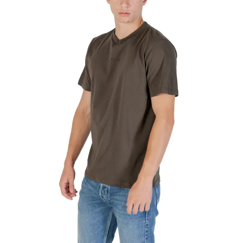 Replay homme vert olive coton t-shirt avec un col rond classique et des manches courtes pour une tenue décontractée