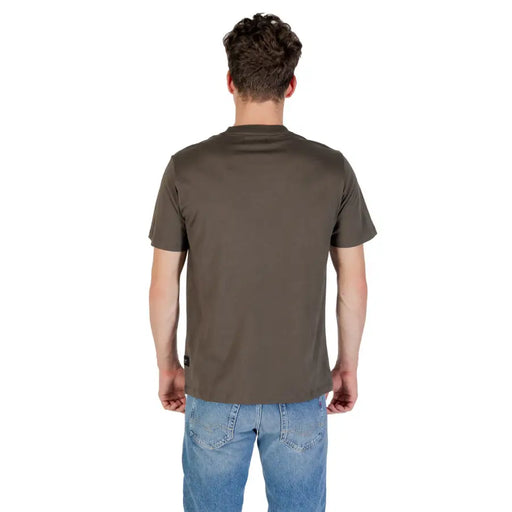 Replay hommes t-shirt en coton vert olive, avec un col rond simple et des manches courtes pour une tenue décontractée