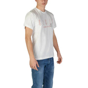 Replay hommes t-shirt T-shirt blanc à manches courtes en coton avec un discret imprimé graphique rouge « aloha » sur le devant