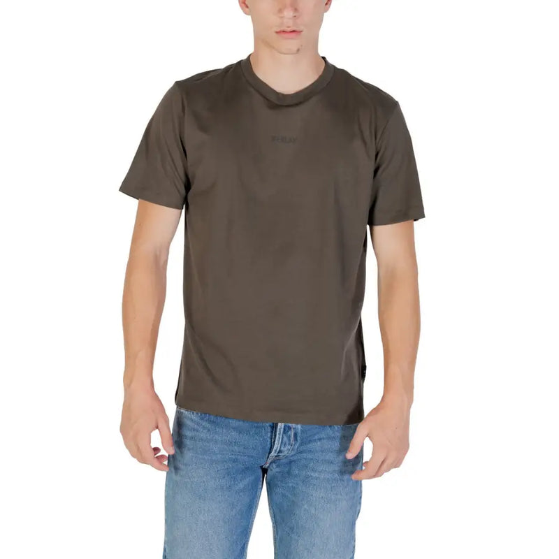Replay hommes t-shirt T-shirt vert olive à manches courtes et col rond, orné d'un logo brodé discret sur la poitrine gauche.