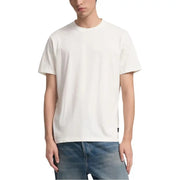 Replay hommes t-shirt Pull ras du cou minimaliste blanc cassé avec une étiquette de marque noire discrète en bas, en tissu de coton