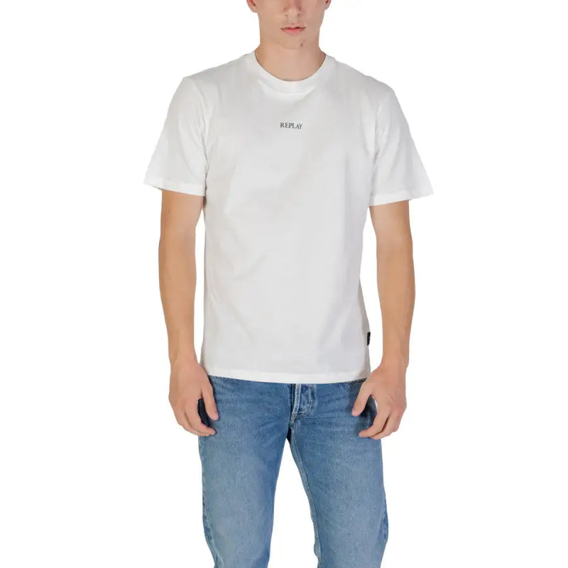Replay hommes t-shirt en coton blanc avec un logo Replay discret sur la poitrine pour une tenue décontractée