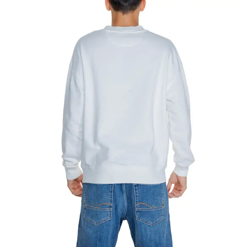 Replay men white plain long sleeve round neck sweatshirt with relaxed fit and soft fabric crewneck design