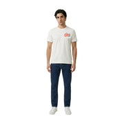 T-shirt Replay pour homme, blanc, en coton, col rond, manches courtes, avec logo personnalisé rouge et noir sur la poitrine gauche.