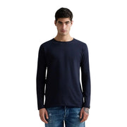 T-shirt Replay bleu marine en coton à manches longues et col rond, idéal pour une tenue décontractée au quotidien.