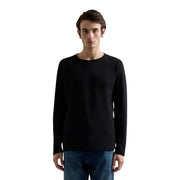 T-shirt à manches longues en coton noir pour homme Replay, avec col rond et texture tricotée lisse.