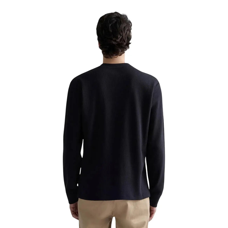 Pull à manches longues et col rond en coton gaufré noir pour homme Replay, orné d'un motif tricoté texturé.