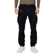 Jean cargo noir pour homme Replay, doté de multiples poches et d'un détail zippé sur la cuisse, avec fermeture à glissière et bouton.