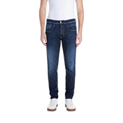 Jean stretch Replay pour homme, bleu indigo foncé, coupe slim et délavage subtil, vue de face