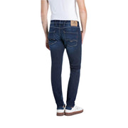 Jean Replay Power Stretch pour homme en denim bleu foncé, coupe slim et étiquette Replay (vue arrière)