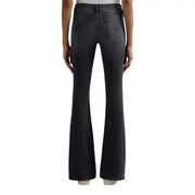 Jean en denim gris foncé évasé avec poche arrière classique de Replay pour femme, jean noir en denim avec poche zippée, printemps, montrant l'arrière