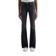Jean en denim noir pour femme Replay, coupe évasée, cinq poches et délavage subtil aux cuisses, collection printemps TN