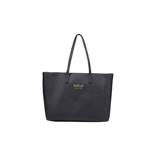 Sac cabas en cuir texturé noir avec logo Replay since 1987 doré sur le devant, 40 x 30 cm, en matière synthétique veloutée