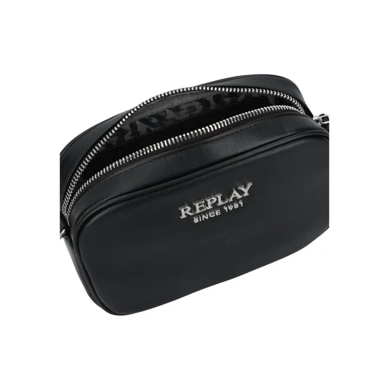 Black leather Replay crossbody bag with silver zippers for women FW3778000