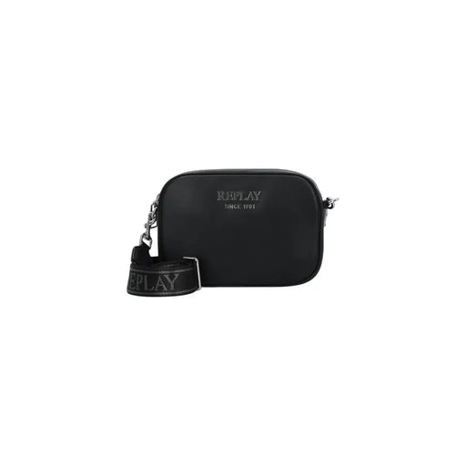 Black rectangular Replay women crossbody bag with branded wide strap and interior pockets