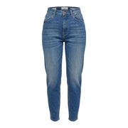 Jean Replay pour femme, bleu denim, taille haute, coupe droite, poches avant et arrière, délavage moyen