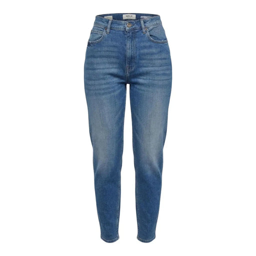 Jean Replay pour femme, bleu denim, taille haute, coupe droite, poches avant et arrière, délavage moyen