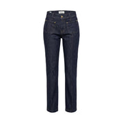 Jean Replay pour femme en denim bleu indigo foncé avec détails dorés et coupe droite à poches avant