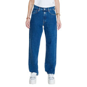 Replay women blue jeans high waisted blue denim with straight leg and classic five pocket design fall winter collection