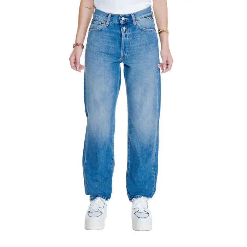 Jean cinq poches bleu délavé taille haute pour femme de Replay